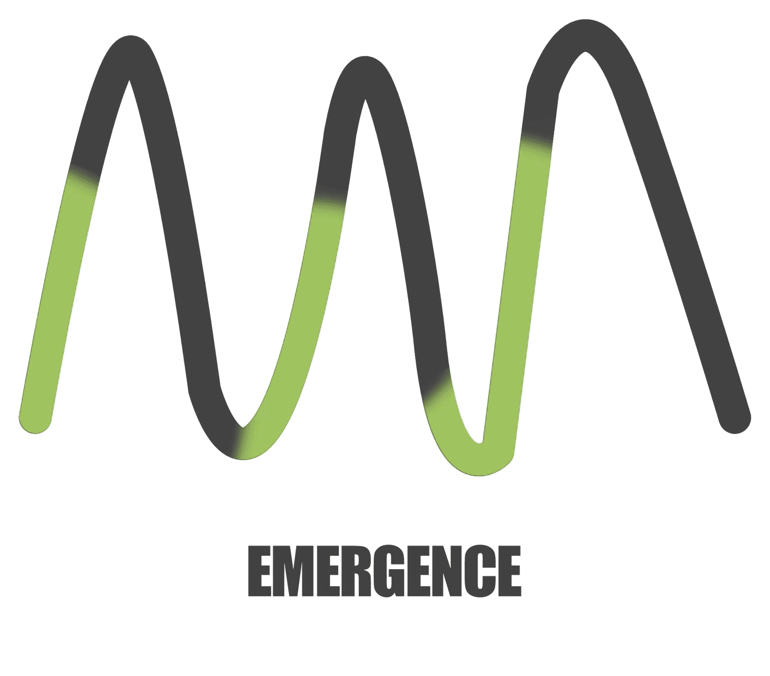 The Emergence mark: a wave alternating between dark grey and lime green